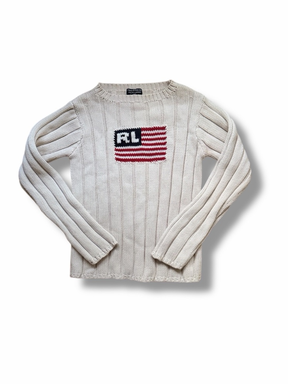 Vintage Polo Jean Co. Ralph Lauren USA Flag Sweater Women's Size Medium Cotton